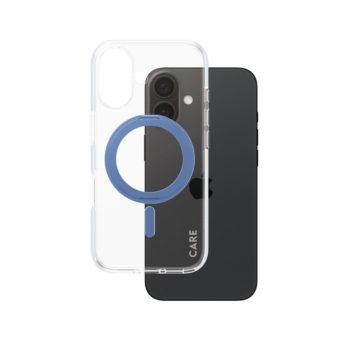 CARE by PanzerGlass® Feature Case Transparent m. Blå Kickstand & MagSafe iPhone 16